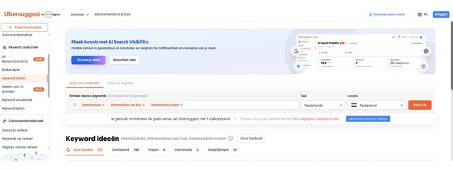 Zoekwoordenonderzoek uitvoeren in Ubersuggest met het onderdeel Keyword ideeën.